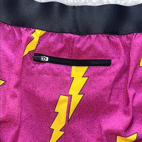 Vibrant Purple and Yellow Athletic Shorts with Lightning Pattern - Picture 7 of 9
